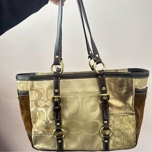 Coach Gold and Brown Monogram Tote